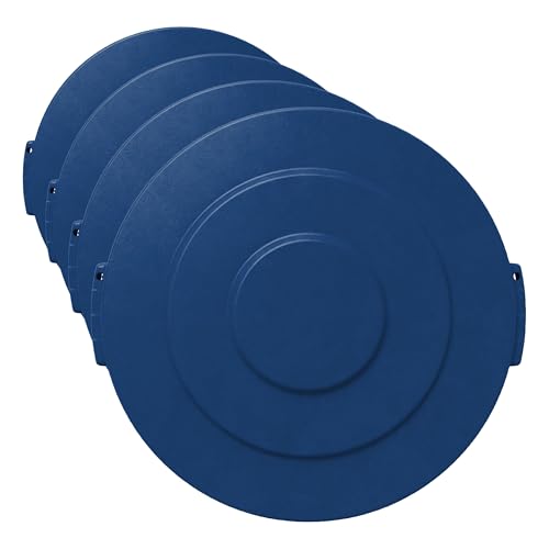 Image of SPARTA Bronco Waste Container Trash Can Lid, Round Trash Bin for Disposal, 10 Gallons, Blue (Pack of 4)