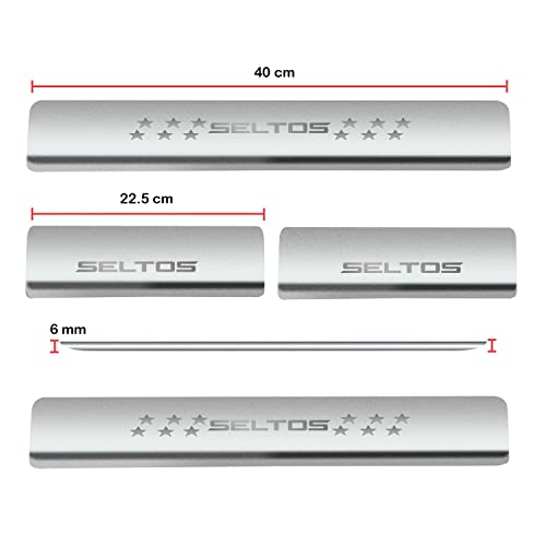 Image of AC Door Sill /Foot Step Stainless Steel Scuff Plate Plates Compatible with Kia Seltos (Set of 4 Pcs)
