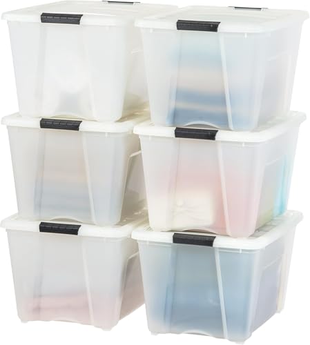 Image of IRIS USA 54 Quart Stackable Plastic Storage Bins with Lids and Latching Buckles, 6 Pack - Pearl, Containers with Lids and Latches, Durable Nestable Closet, Garage, Totes, Tubs Boxes Organizing