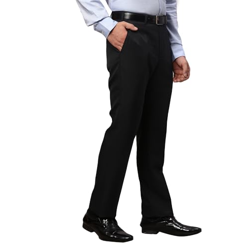 Image of Park Avenue Men's Polyester Blend Solid Pattern Smart Fit Flat Front Formal Trouser