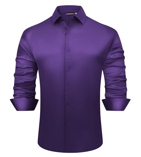 Alex Vando Mens Luxury Satin Dress Shirt Long Sleeve Silk Shiny Sateen Party Shirt