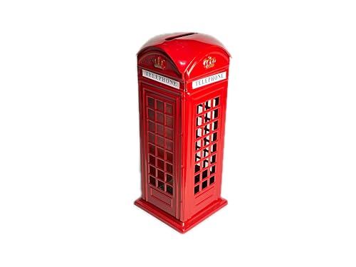 LILAJ Medium Classic Red Telephone Booth Money Box – Metal Piggy Bank Home Decoration, Souvenir, Keepsake British Collectible Travel Memento Thoughtful Gift, Iconic London Landmark Safe with Coin Slot