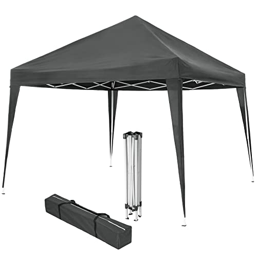 tectake&reg; Pavillon 3x3, Gartenpavillon 3x3, wasserabweisend, h&ouml;henverstellbarer Faltpavillon mit Pop Up Klicksystem, Partyzelt f&uuml;r Garten, Festival, Camping, mit Spannseile, Heringe und Tasche - grau