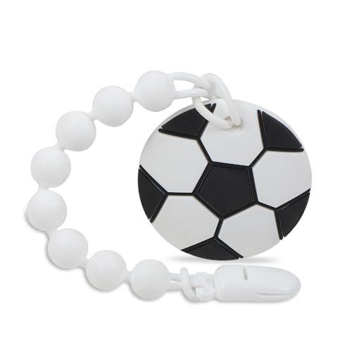Image of Baby Sports Ball Teething Toys,Food Grade Silicone Teether with One-piece Pacifier Clip Holder,Shower Gift,Teething Pain Relief for 3 Months+ Boy and Girl,BPA Free,Freezer Safe. (Soccer)