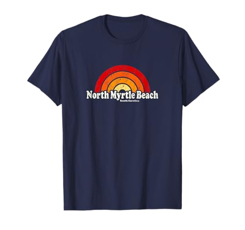 North Myrtle Beach Carolina del Sur SC Vintage 70s Retro Rainb Camiseta