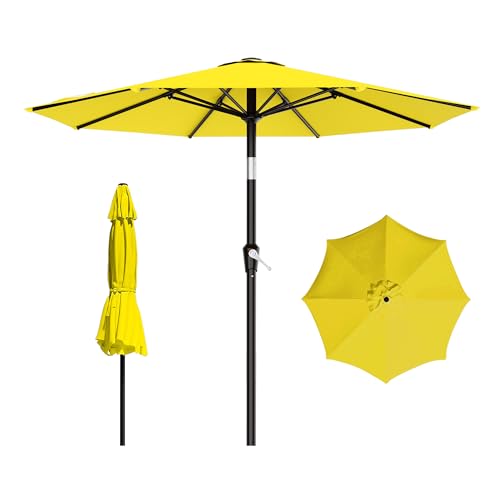 AreShark 9 FT Patio Umbrella for Outdoor, Outdoor Table Umbrella with Push Button Tilt and Crank, Outdoor Patio Umbrellas with 8 Sturdy Ribs for Market, Garden, Pool (Yellow)