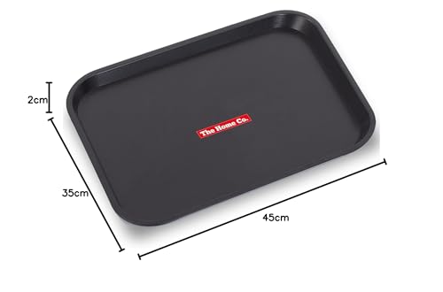 Image of The Home Co. Dish Drainer Basket Plastic Rectangular Tray to Collect Water | Fast Food Tray, Platter Serving Tray for Breakfast, 35X45 cm (Black) (1)