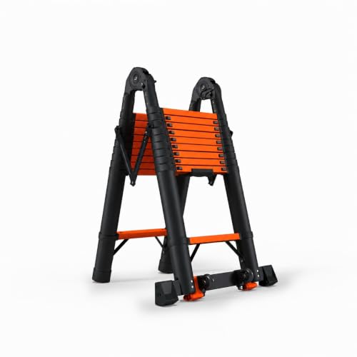 Image of SINMEIRUN 20.3 Feet A Frame Ladder, 10 Step, ANSI Certified, Aluminum Extension Ladder for Home, Roof, RV; Orange