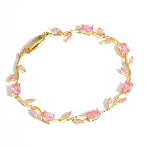 Image of Anti Tarnish 18K Gold Plated Floral Tulip Bracelet for Women & Girls | Elegant Daily Wear Jewelry | Gift for Her | Pink Tulip Bracelet