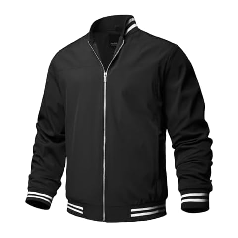 TLZC Men's Casual Varsity Jacket Fashion Windbreaker Lightweight Bomber Jacket (Black, XX-Large) Cover