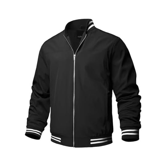 TLZC Jaqueta masculina casual universitária moderna corta-vento jaqueta bomber leve, Preto, GG
