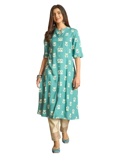 Stylum Women's Pink Floral Printed Rayon A-Line Kurta