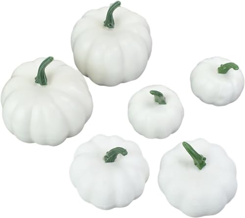 FRECI 6PCS Artificial Pumpkins Model Autumn Pumpkin Realistic Harvest Pumpkin Figurine Fake Pumpkins Artificial Vegetables for Thanksgiving Halloween Tabletop Decor - White, Style B