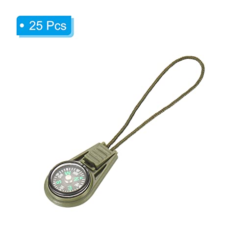 PATIKIL Mini Survival Compass, 25 Pcs Button Compass Bulk kit for Outdoor Hiking Camping Travelling Party Favors, Dark Green - Image 3