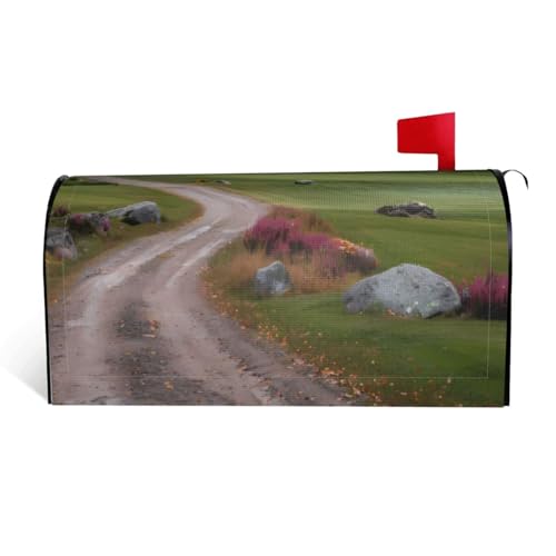 Colorful Mountains and Fields Mailbox Cover for Outdoor Decor Magnetic Strips Unique and Practical Design for All Seasons 25.5x21 in