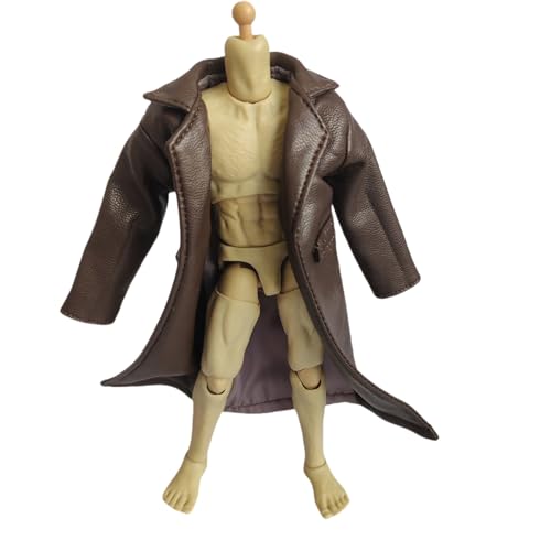 1/12 Scale Clothes Wired Faux Leather Windbreak Coat for 1:12 6inch Action Figure Doll (Coffee)