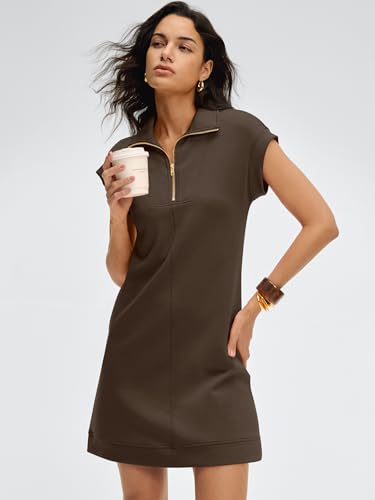 Image of ANRABESS Womens Summer Casual Half Zip Cap Sleeve Trendy Wrinkle-Free Tshirt Dress 2026 Spring Beach Vacation Short Dresses