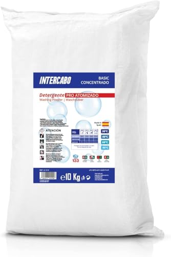 Detergente en polvo para lavadora 10 kg – ropa blanca y de color – fórmula atomizada de alta eficacia – detergente de lavandería doméstica o profesional – jabon en polvo ropa – BASIC INTERCABO