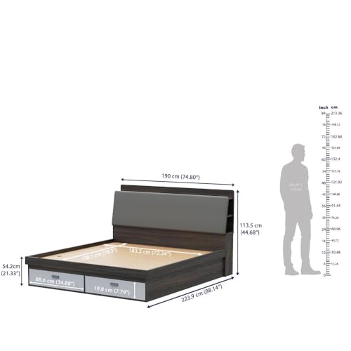 Image of Wakefit Bed | 3 Yr Warranty | King Size Bed, Comes with Storage Box, Foam-Cushioned Upholstery Headboard with Charging Slot, Headboard Storage & Drawer Storage, Density: 680-750 kg /m (Atlas78x72-WM)