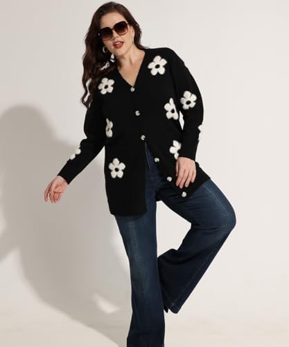 RITERA Womens Plus Size Cardigans Sweatershirts Coat Open Front Button Up Long Sleeeve Oversize Winter Outfit XL-5XL4