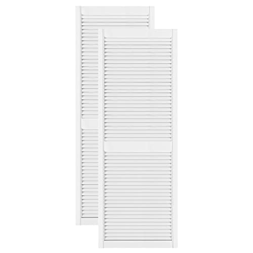 DecoMeister Puerta de Celosia Tipo Persiana Blanca con Marco de Madera Maciza de Pino Frente de Mueble Imprimado con Lamas Listones Abiertos de Dimensiones 594x1700 mm Juego de Dos Piezas