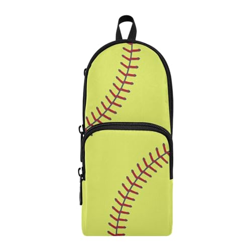 Image of ZAZYXTJ Softball Standing Large Capacity Pencil Case 3 Compartment Pen Pouch Storage Canvas Makeup Bag for School Office Teen Girl Boy Men Women