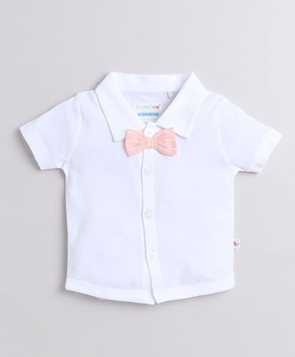 Image of BUMZEE boys Regular Fit Half Sleeves Collar Neck Cotton Shirt & Short Set With Bow Suspender & Cap