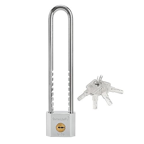 Long Shackle Padlock - Laminated Steel Waterproof Padlock - 2 Inch Long Beam Door Lock, Argent, X
