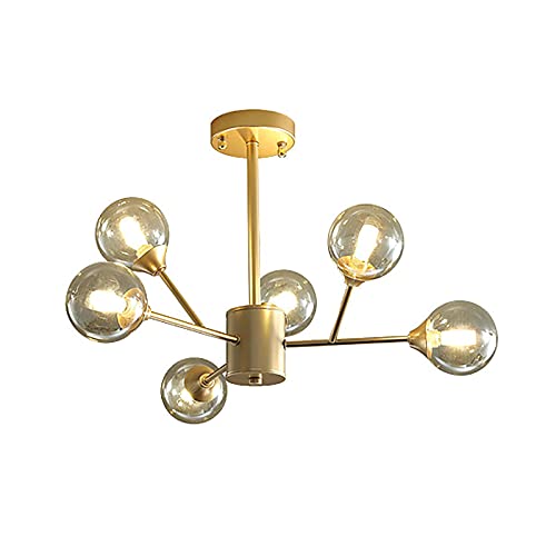 Lustre spoutnik moderne en métal doré à 6 lampes pour éclairage suspendu
