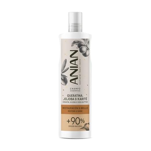 ANIAN - Champú Queratina, Jojoba y Karité, 400 ml, Restauración y Brillo, para Pelo Dañado y Encrespado, Limpia en Profundidad y Restaura el Cabello, Controla el Encrespamiento