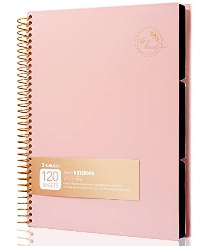 8.5 x 11 Large Spiral Notebook 3 Subject Spiral Notebook Hardcover Spiral Notebook 120 Sheets College Ruled Journal for School Office Supplies Writing Journal,Pink