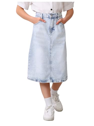 MakeMeChic Girl's Y2K Denim Midi Skirt (8-12 Years)