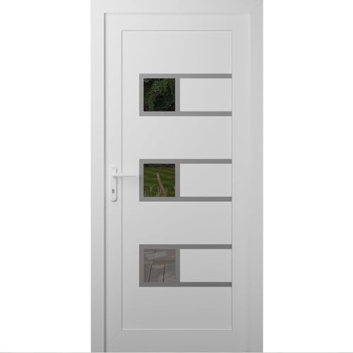 VDOMDOORS Front Exterior Prehung Metal-Plastic Door Mirrored-Clear Glass | Manux 8933 White Silk...