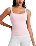 CRZ YOGA Damen Butterluxe Quadratischer Ausschnitt Tank Tops mit Integriertem BH Sport Top Yoga Fitness Ärmelloses Oberteil Tanktops Erdbeerrosa 36