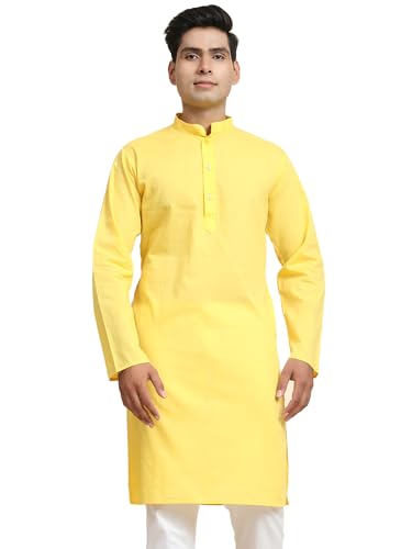 Image of Men's Cotton Solid Dress Long Kurta Regular Fit Casual
