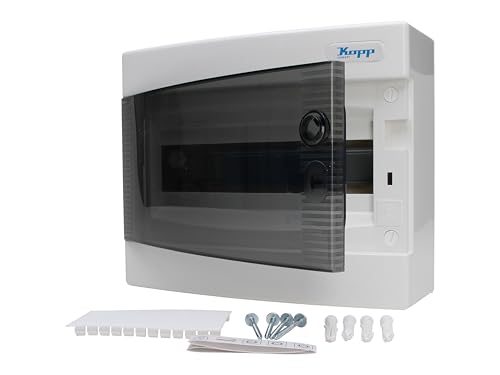 Kopp Aufputz-Verteilerkasten mit Tür 1-reihig für 12 Pole, 1 Stück, Grau/Schwarz, 350911047