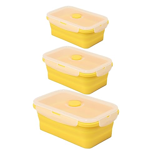 【3個】 お弁当箱 シリコン弁当箱 折りたたみ式シリコンランチ弁当箱 お弁当用 密封保存容器 角型 350/550/850ml 電子レンジ、、冷凍らオーブンセーフ (イエロー) イエロー -