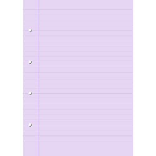 Dyslexia Visual Stress Tinted Coloured Lined Writing Paper Ruled with Margin 50 Sheets 10mm Lines Lilac (Pastel Purple) A4, 4 Hole Punched re-Fill Pack