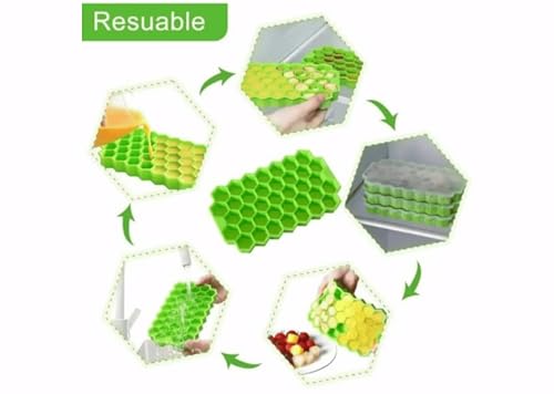 Image of IGRIS Flexible Silicone Honeycomb 37 Cavity Ice Cube Tray for Freezer Moulds Small Cubes Whiskey Fridge Bar Soft Ice Cube Tray -Pack of 1
