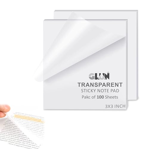 Image of GLUN 3x3 Inch Super Sticky Notes Pack 100 Sheets Clear Non-Tearable, Self-Adhesive Memo Pads, Strong 2X Adhesion for Office, School & Home Use