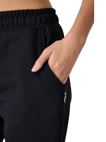 COMEOR Jogginghose Damen-Baumwolle Sporthose Lang - Sweatpants Frauen Freizeithose - Laufhosen Jogger - High Waist Trainingshose Geradem Bein Hose mit elastischem Bund und Taschen Yogahose Schwarz, L