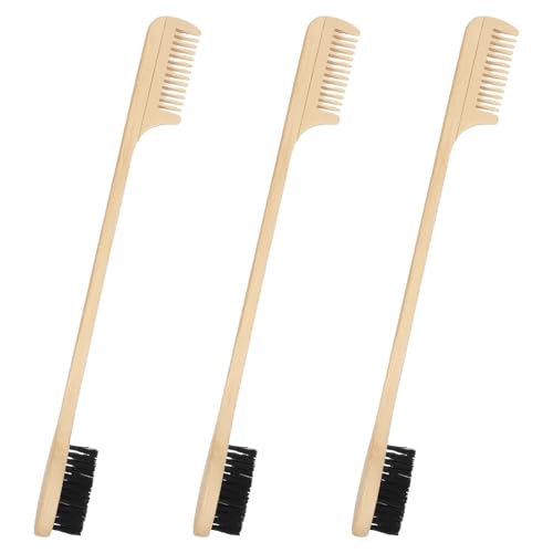 3 Pieces 2-in-1 Moustache Beard Edge Brush Bamboo Wood Comb Eyebrow Hair Tool Gentle Control Double Sided Design