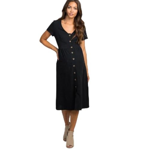 PIYAX Vestidos de Maternidad de Bolsillo con Botones para Mujeres Embarazadas Ropa Informal de Oficina de algodón de Verano para Mujer de Talla Grande graduación