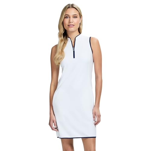 Izod Women's Quarter Zip Sleeveless Athletic Dress, Bright White, Small