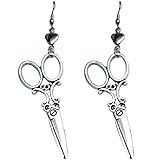 Infinity Love Heart Scissors Earrings Punk Gothic Heart Shears Dangle Drop Earrings for Hairdresser