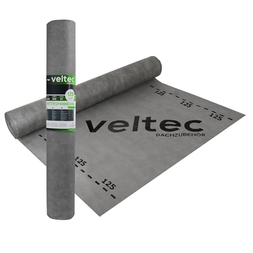 Parotec_Veltec 3-lagige Unterspannbahn 100g–200g/m² Diffusionsoffene Dachfolie W1 wasserdicht Sd 0,03–0,04 m Reißfest & UV-beständig 10m 25m 50m Unterdeckbahn für Steildach (125g - 15m²=10m x 1,5m)