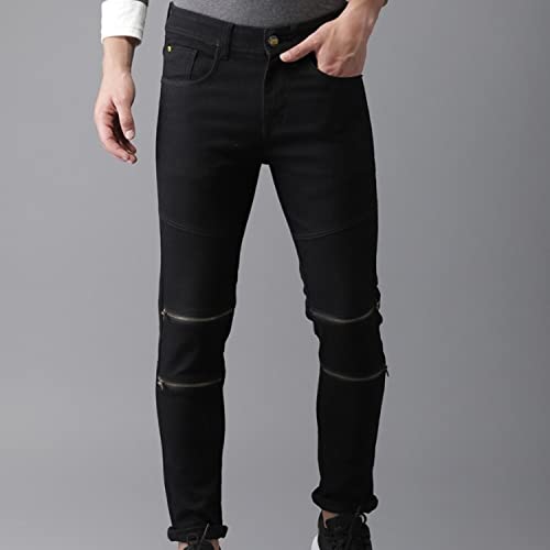 Image of CAHOOT Men's Navy Blue Tapered Dark- Wash Denim Jeans | Stretchable Cotton Mid-Rise Denim Jeans Crafted with Comfort Fit and High Performance for Everyday Wear