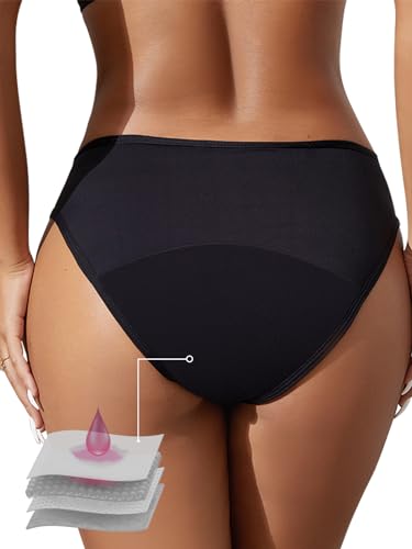 Aiseyi Period Swimwear for Women 4 Layers Leakproof Period Pants for Swimming Period Bikini Bottoms Black Menstrual Swim Brief Light Flow for Girls Teens