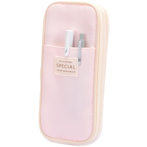 Image of Large Capacity Canvas Pencil Case Organizer Holder Pouch Bag with Zipper Compartments, Pen Cases for Women Girls School Adults (Pink)