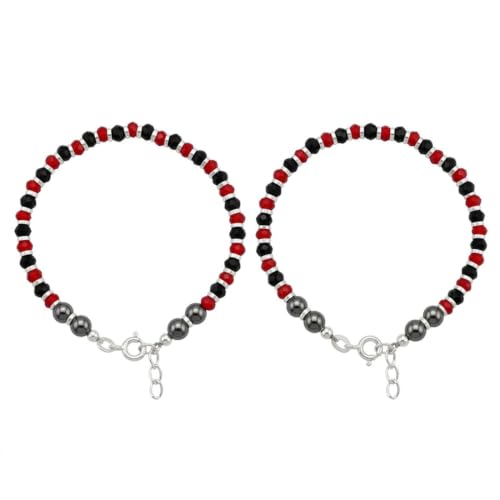 Image of Parnika (Formerly MJ 925 Traditional Silver & Black Crystals Baby Nazariya Kids Silver Bracelet in Pure 92.5 Sterling Silver for Kids - One pair